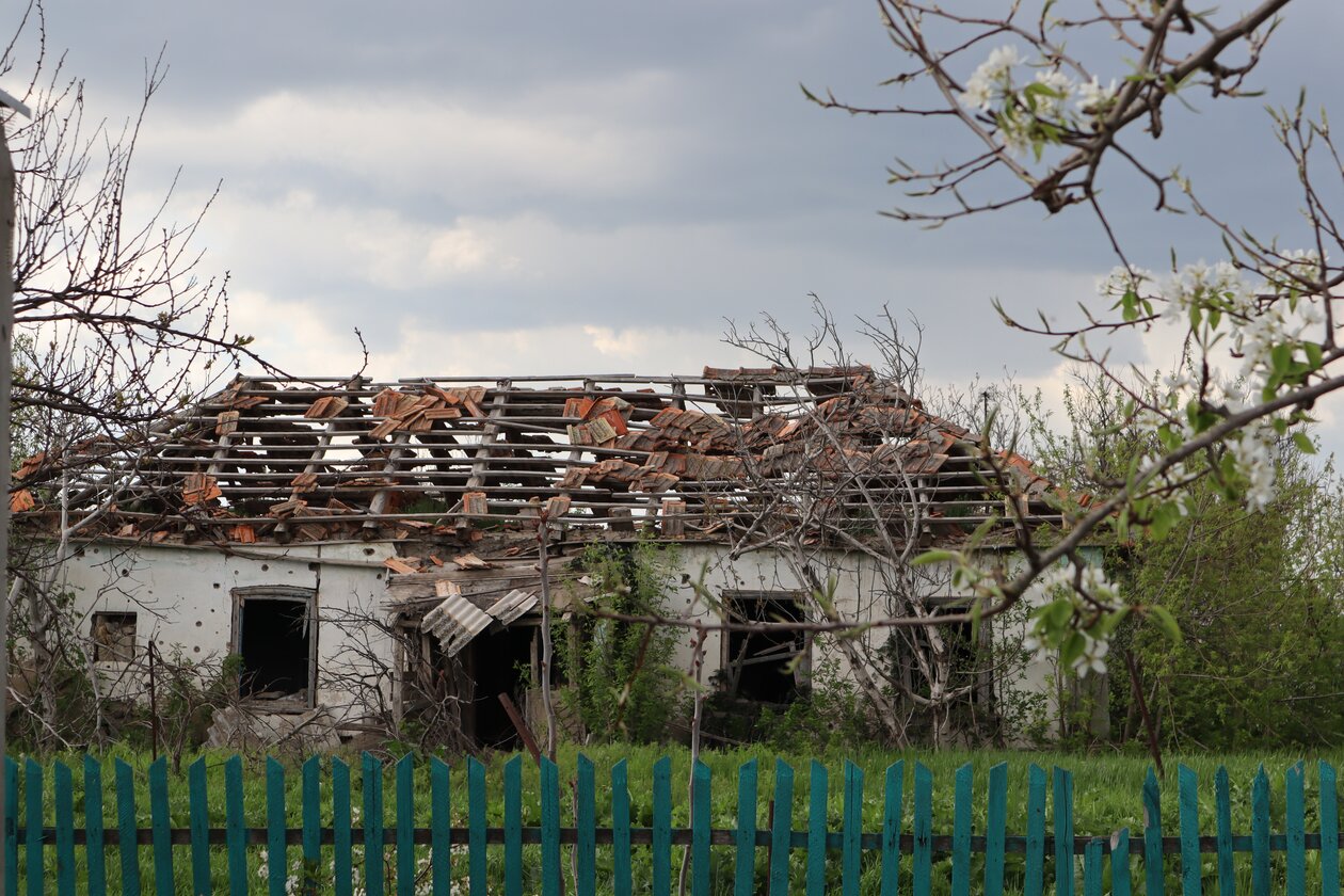 A destroyed Ukrainian house