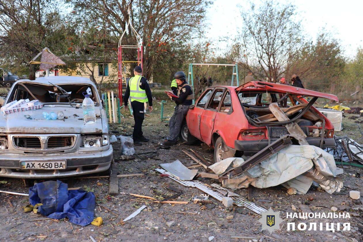 Aftermath of a Russian missile strike on Hroza village