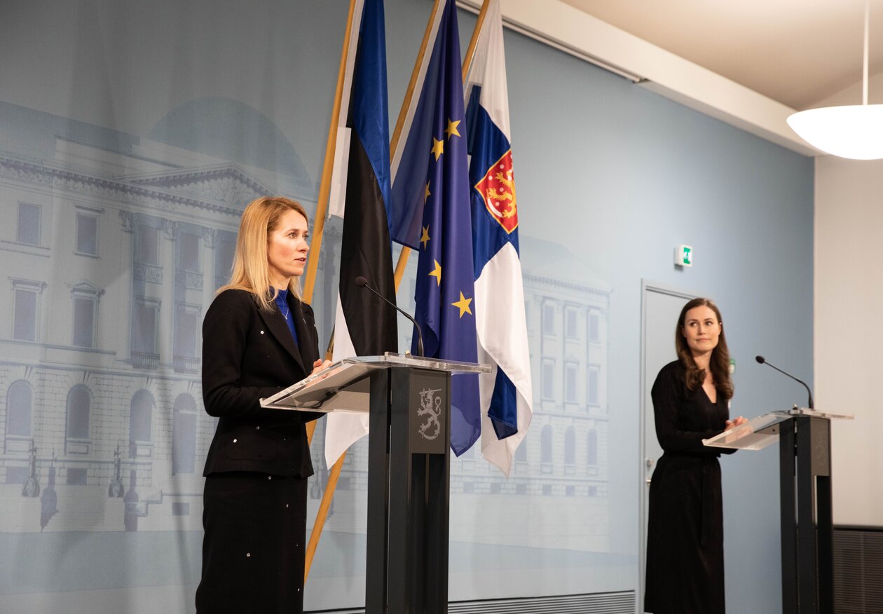 Estonia's PM Kaja Kallas and Finland's PM Sanna Marin