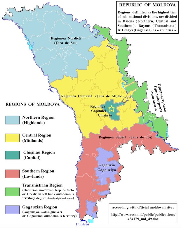 Map of Moldova's regions