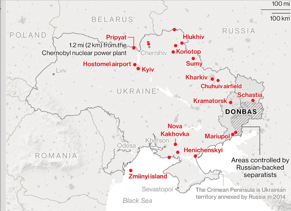 A map of Ukrainian nuclear facilities