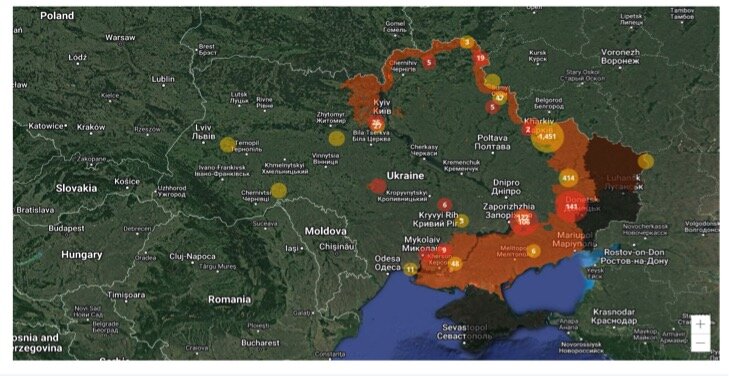 A map of mine-contaminated territories in Ukraine